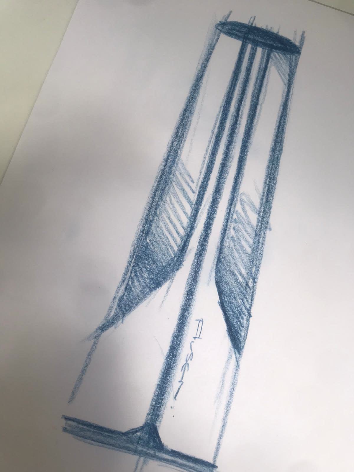 V-Sculpture Designskizze — Bleistift auf Papier